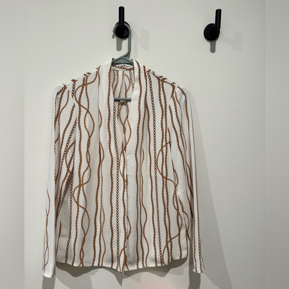Babaton White Blouse with Gold Chain Pattern